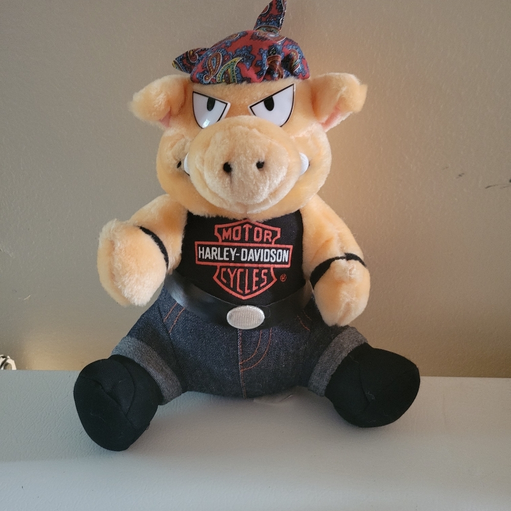 Vintage 1993 Harley-Davidson Biker Pig Plush Toy